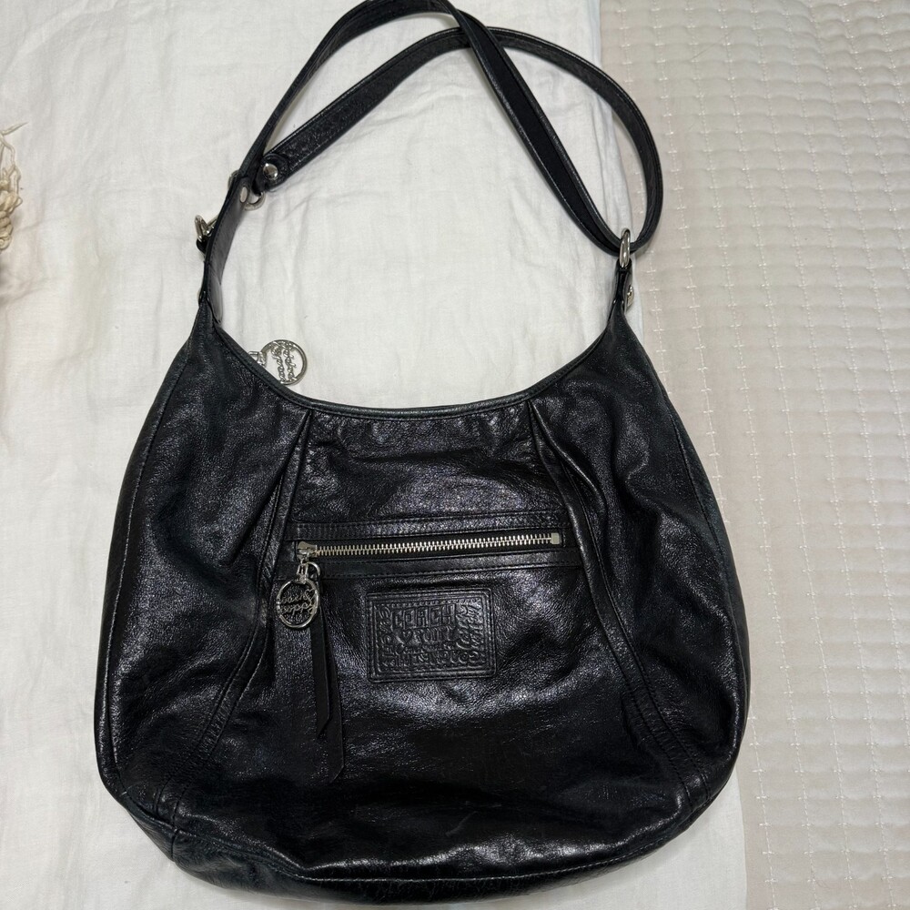 Coach Poppy Black Shoulder Bag M1069‑16374 Mint Condition, Silver Hardware, Rare - Picture 7 of 15
